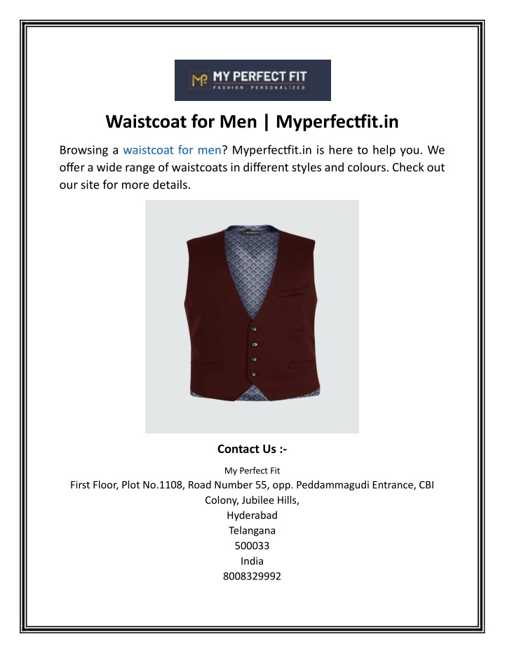 waistcoat for men myperfectfit in