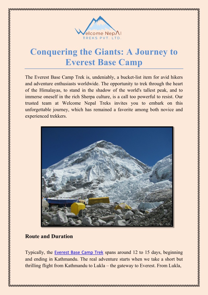 conquering the giants a journey to everest base