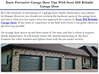 Know Preventive Garage Door Tips With Scott Hill Reliable Garage Door