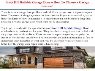 Scott Hill Reliable Garage Door – How To Choose a Garage Service?