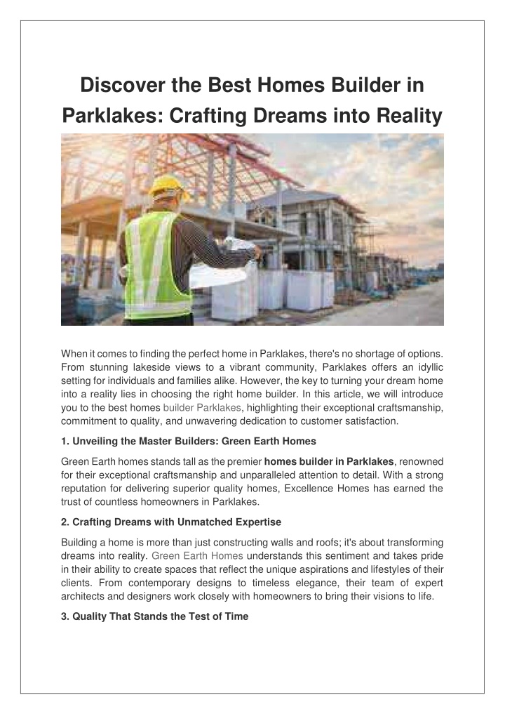 discover the best homes builder in parklakes