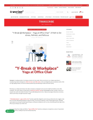 “Y-Break @ Workplace – Yoga at Office Chair”: A Path to De-stress, Refresh, and