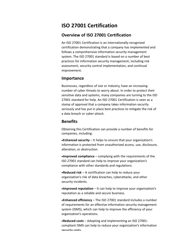 iso 27001 certification overview of iso 27001