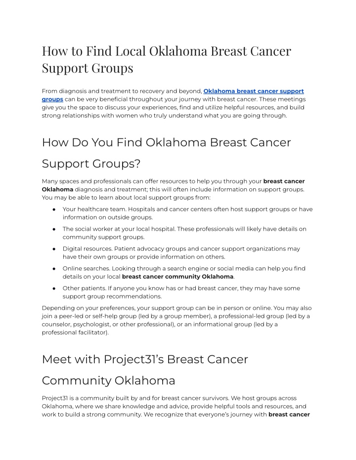 how to find local oklahoma breast cancer support