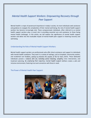 Mental Health Support Workers