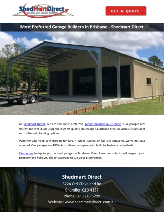 Most Preferred Garage Builders In Brisbane - Shedmart Direct