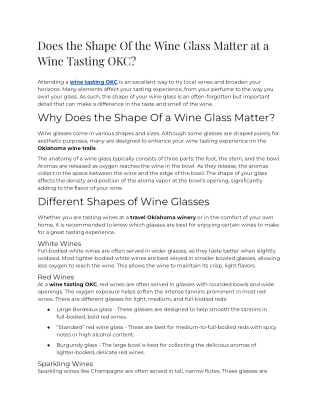 2023 - Does The Shape Of The Wine Glass Matter At A Wine Tasting OKC