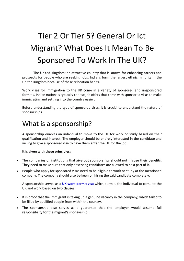 PPT Tier 2 Or Tier 5 General Or Ict Migrant What Does It Mean To Be Sponsored To PowerPoint