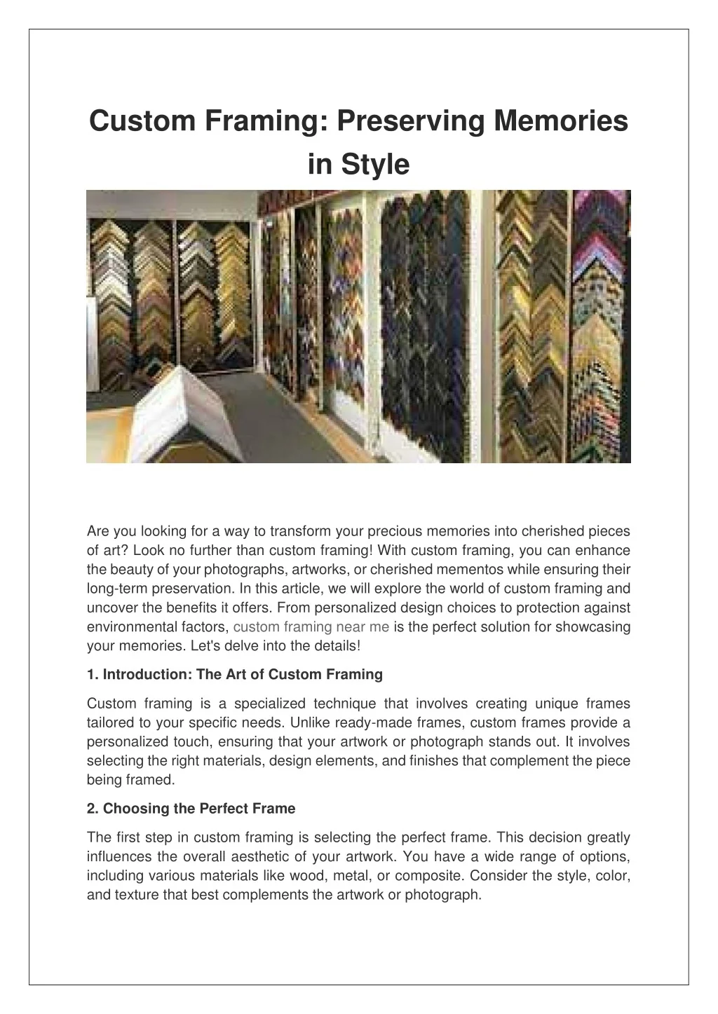 PPT - Custom Framing: Preserving Memories in Style PowerPoint ...