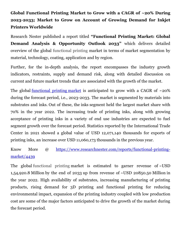 global functional printing market to grow with