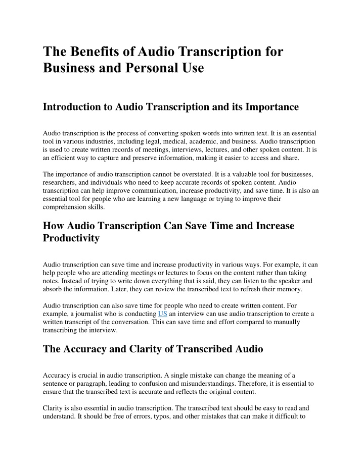 the benefits of audio transcription for business