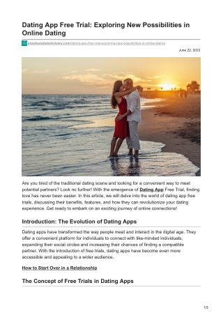 Dating App Free Trial: Exploring New Possibilities in Online Dating