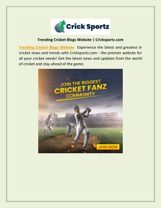 Trending Cricket Blogs Website | Cricksportz.com