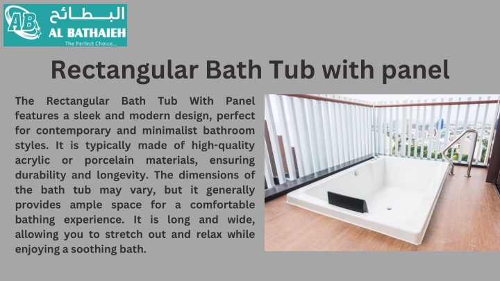 rectangular bath tub with panel