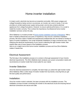 Home Inverter Installation Service | Banglore [ZITRON 2023]