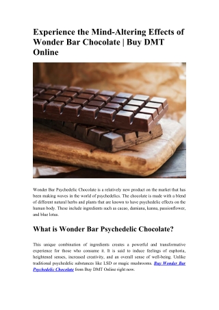 Experience the Mind-Altering Effects of Wonder Bar Chocolate - Buy DMT Online