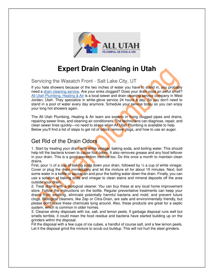 expert drain cleaning in utah