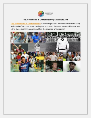 Top 10 Moments In Cricket History | Cricketfanz.com