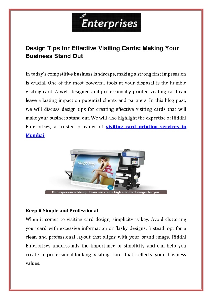 design tips for effective visiting cards making