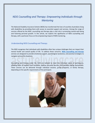 NDIS Counselling and Therapy: Empowering Individuals through Mentoring