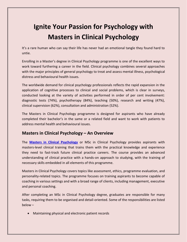 ignite your passion for psychology with masters