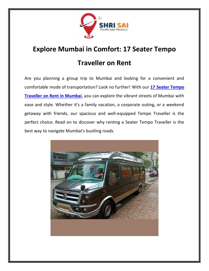 explore mumbai in comfort 17 seater tempo