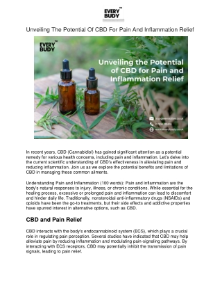 Unveiling The Potential Of CBD For Pain And Inflammation Relief