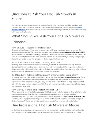 2023 - Questions To Ask Your Hot Tub Movers In Moore