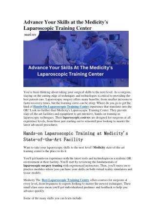 Advance Your Skills at the Medicity's Laparoscopic Training Center