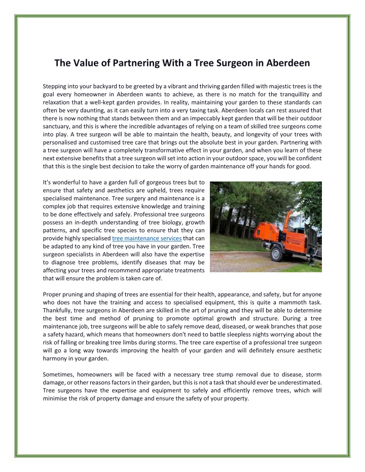 the value of partnering with a tree surgeon