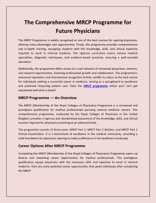 The Comprehensive MRCP Programme for Future Physicians
