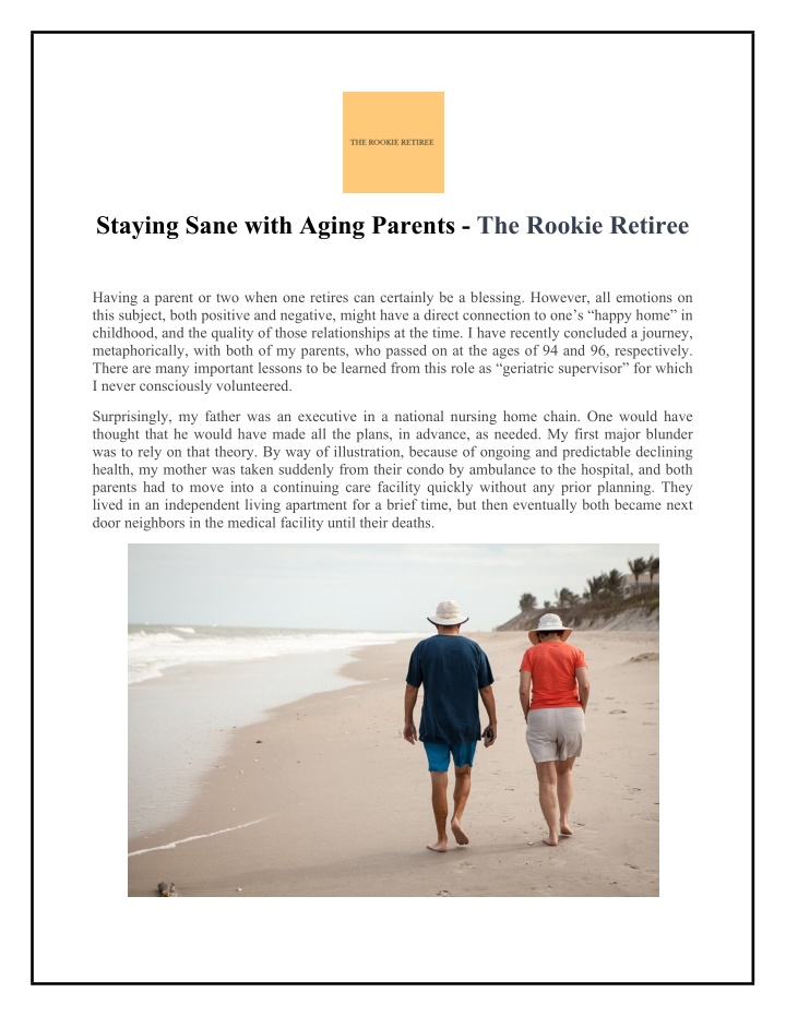 staying sane with aging parents the rookie retiree