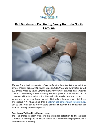 Bail Bondsmen: Facilitating Surety Bonds in North Carolina
