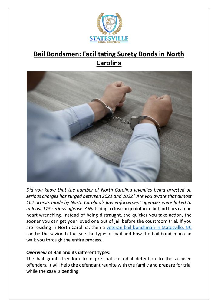bail bondsmen facilitating surety bonds in north