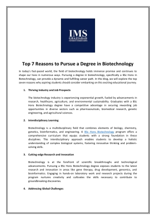 Top 7 Reasons to Pursue a Degree in Biotechnology