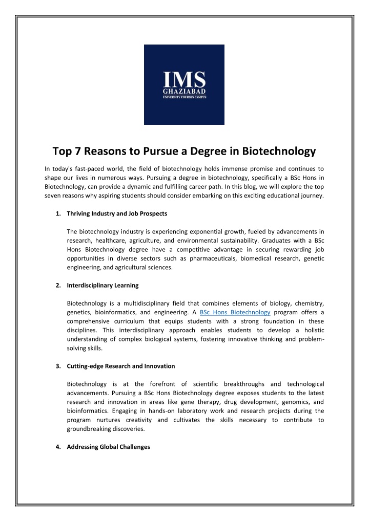 top 7 reasons to pursue a degree in biotechnology
