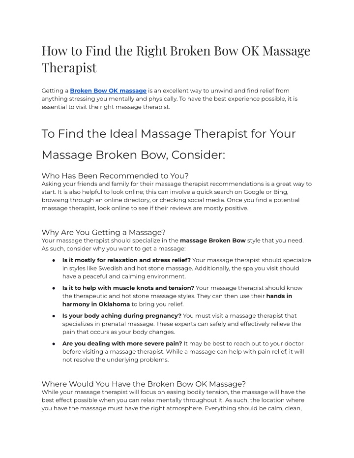 how to find the right broken bow ok massage