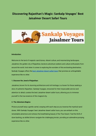 Discovering Rajasthan with Sankalp Voyages' Best Jaisalmer Desert Safari Tour