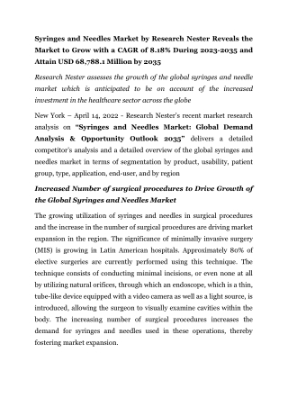 syringes and needles market by research nester