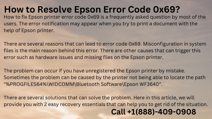 how to resolve epson error code 0x69