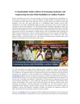 N Chandrababu Naidu's Efforts In Promoting Inclusion And Empowering Persons With