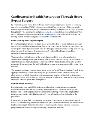 Cardiovascular Health Restoration Through Heart Bypass Surgery