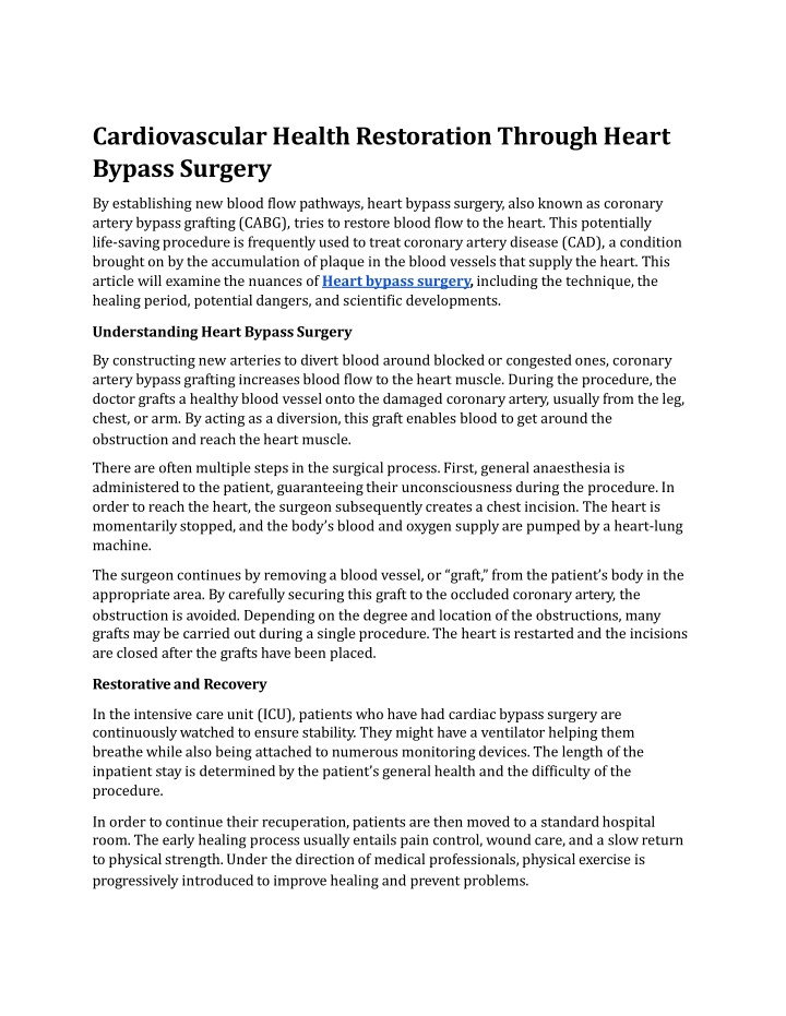 cardiovascular health restoration through heart