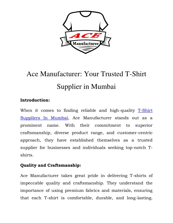 ace manufacturer your trusted t shirt