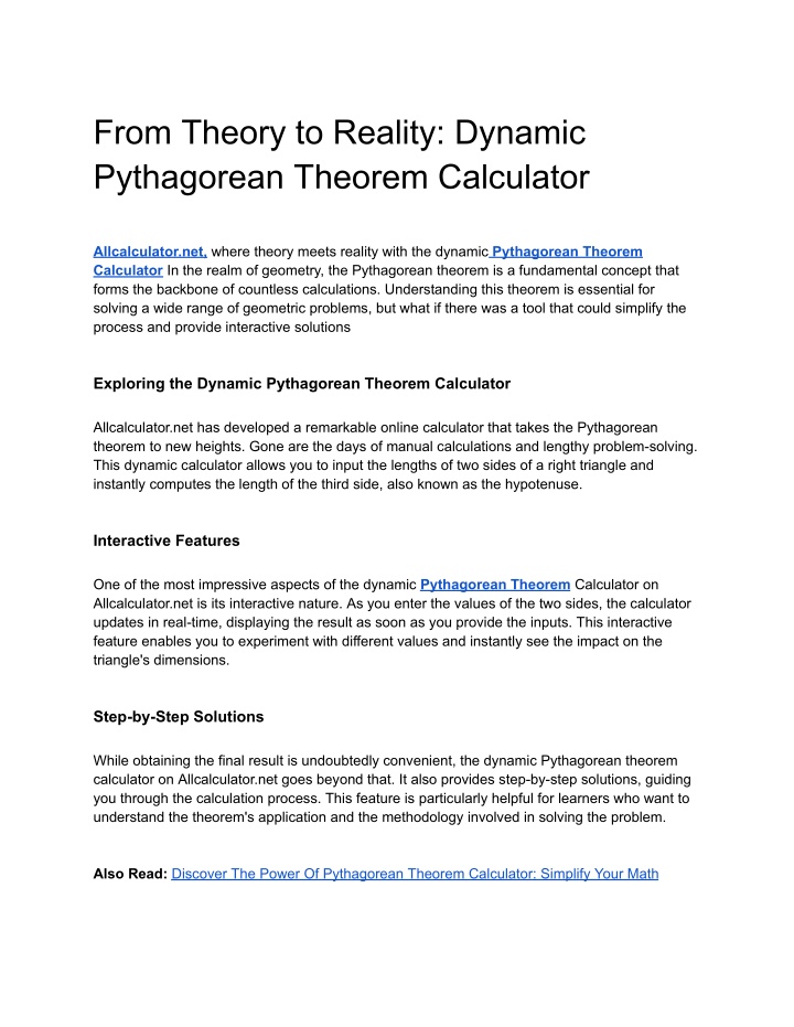 from theory to reality dynamic pythagorean