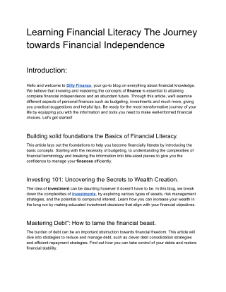 Learning Financial Literacy The Journey - Google Docs