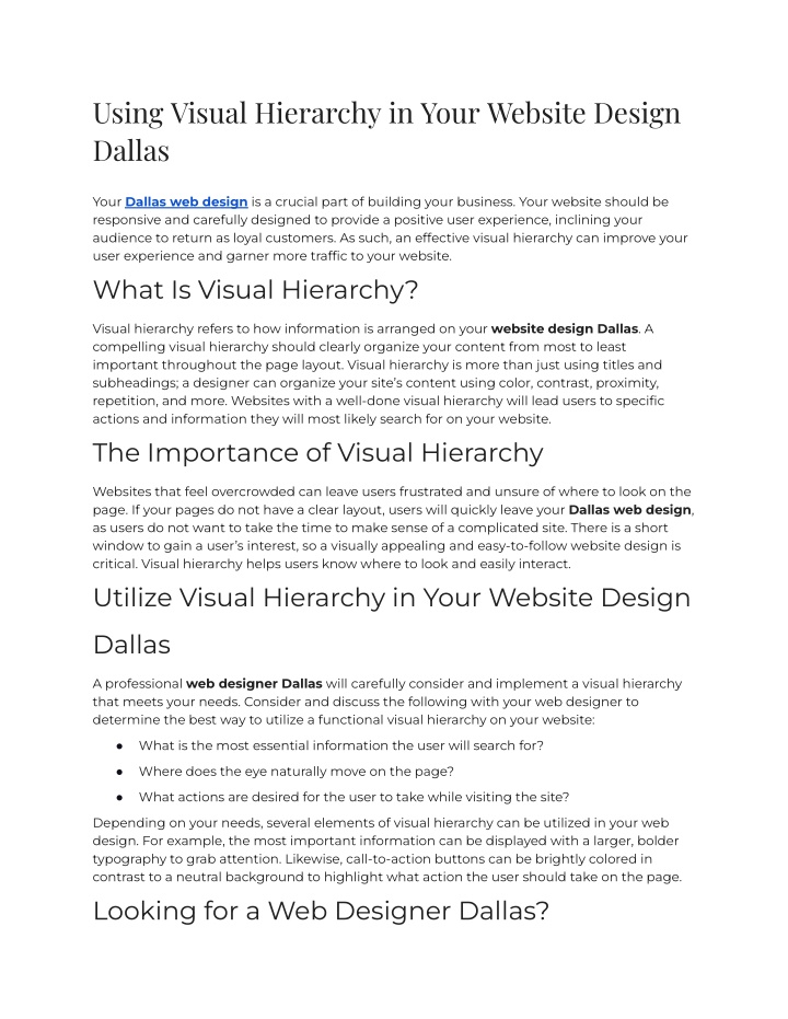 using visual hierarchy in your website design