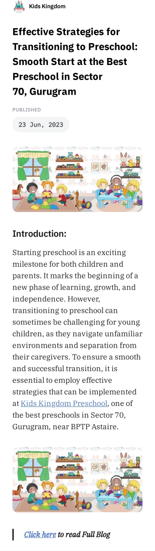 Effective Strategies for Transitioning to Preschool_ Smooth Start at the Best Preschool in Sector 70, Gurugram