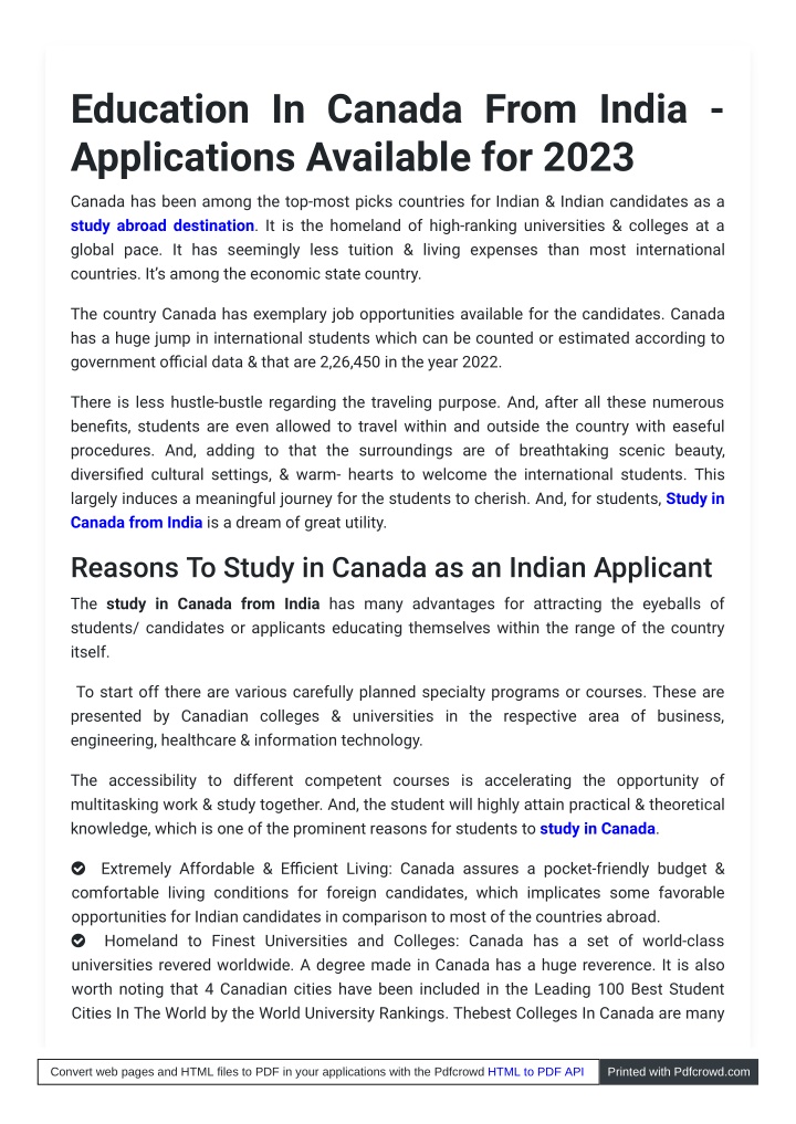 education in canada from india applications