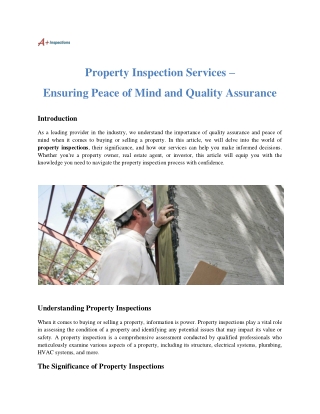 Comprehensive Property Inspection Services for Informed Decision-Making